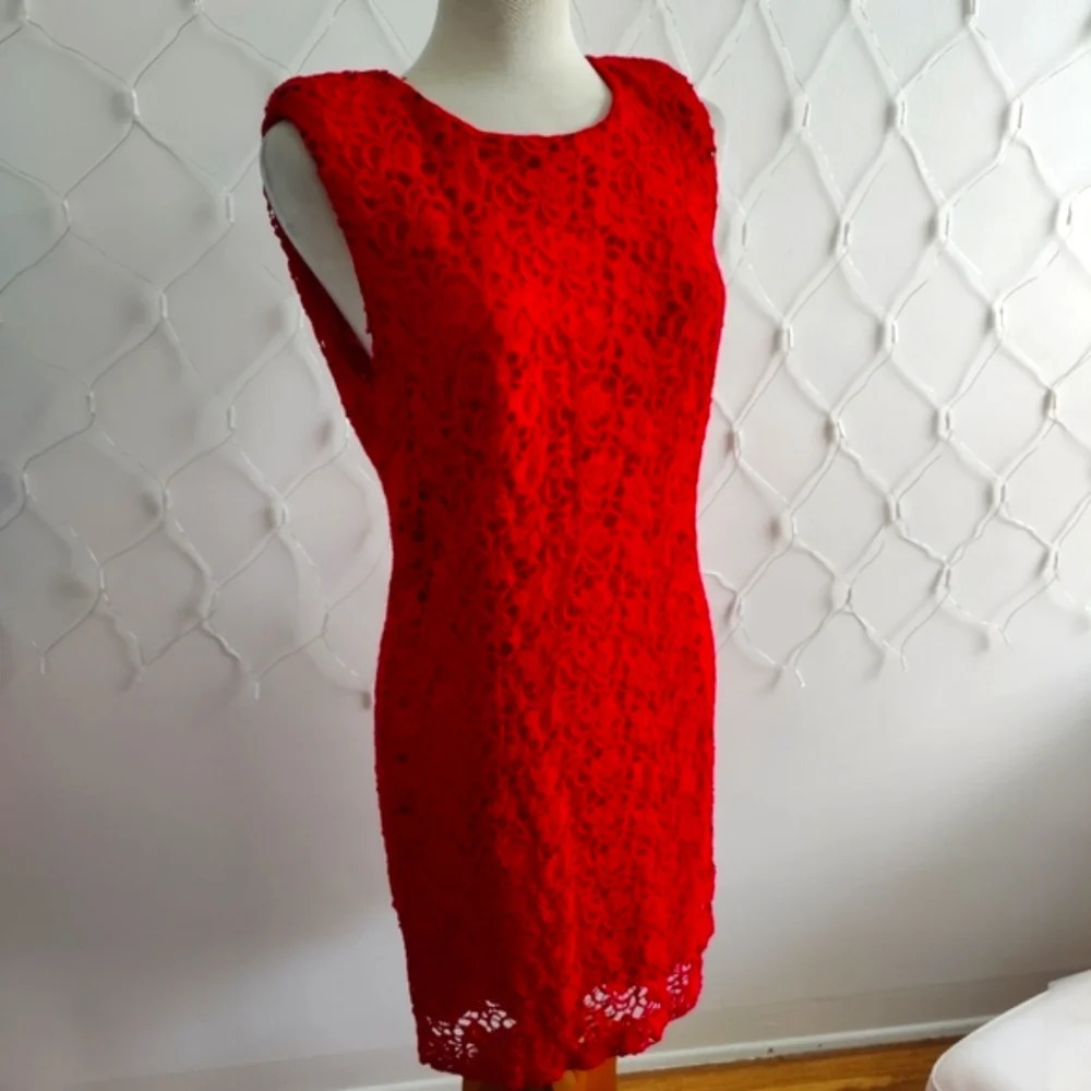°MNG Crochet Lace Shift Dress / Red / Tagged Size Large